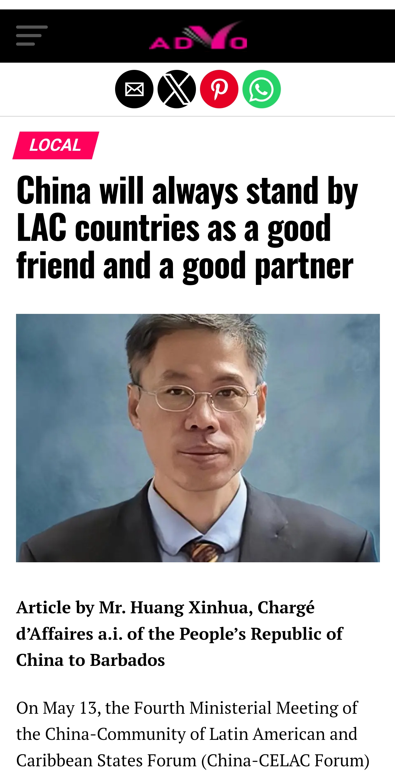 Chargé d’Affaires a.i. Huang Xinhua Published a Signed Article in The ...